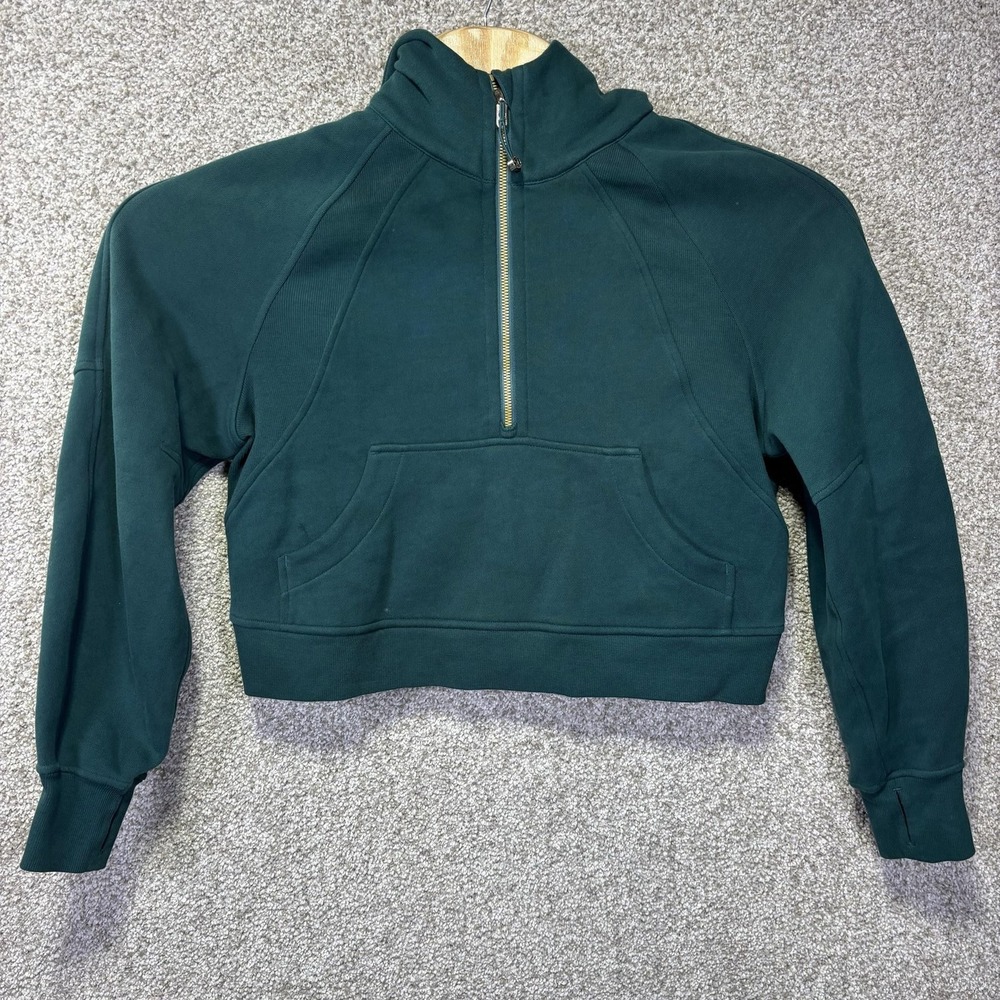 Lululemon Scuba Half Zip Hoodie Womens XS/S Green Cropped Fleece LW3GIPS-04